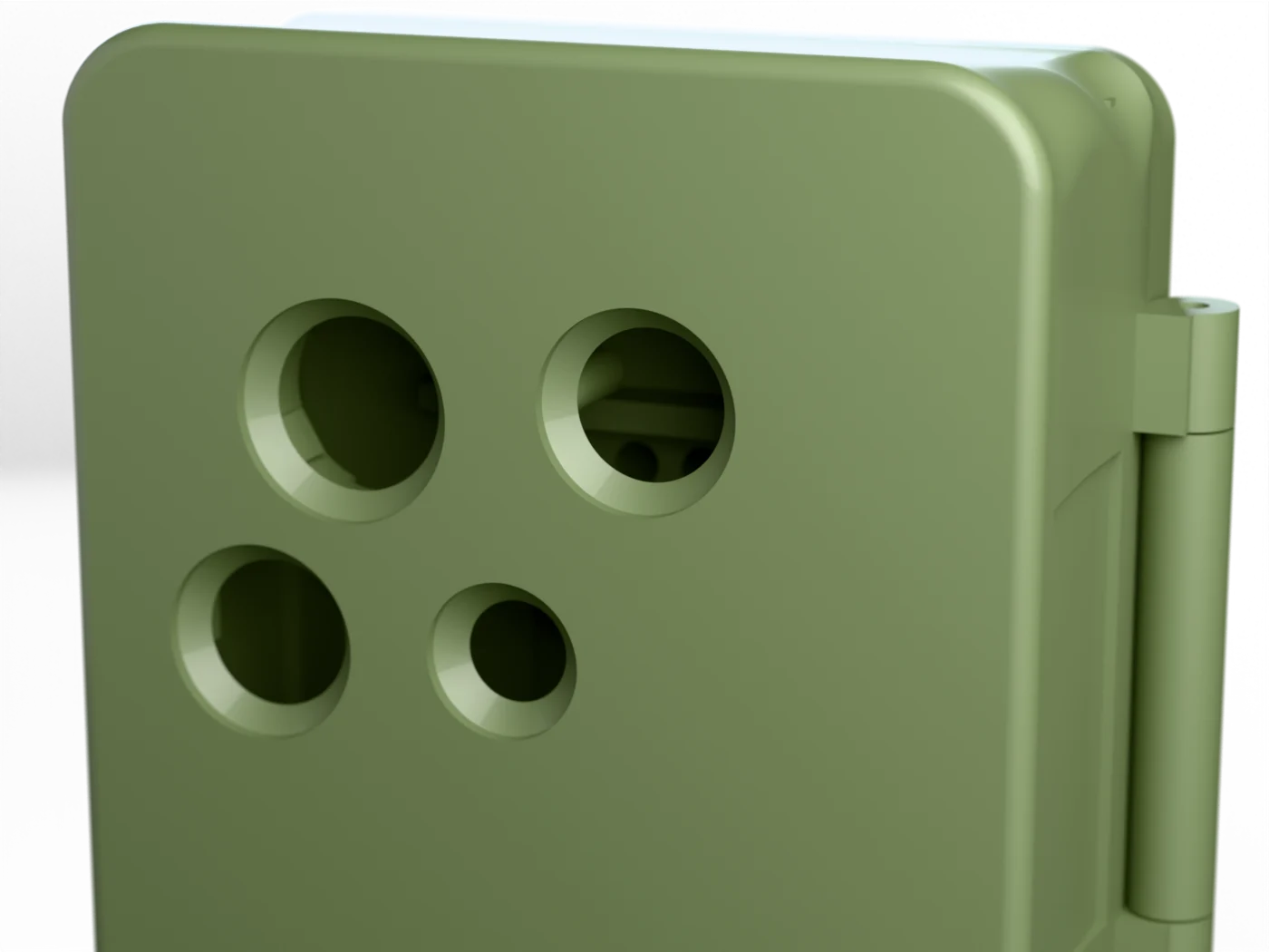 Close-up of the four conical window seats in the housing front