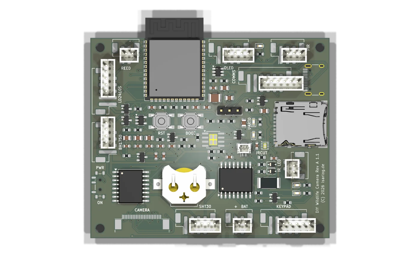 Top view of the trail camera PCB from the design software